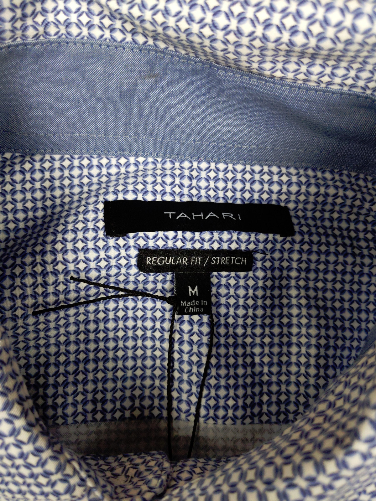 Tahari Mens M Shirt Regular Stretch Blue Geometric Long Sleeve Button Up Front