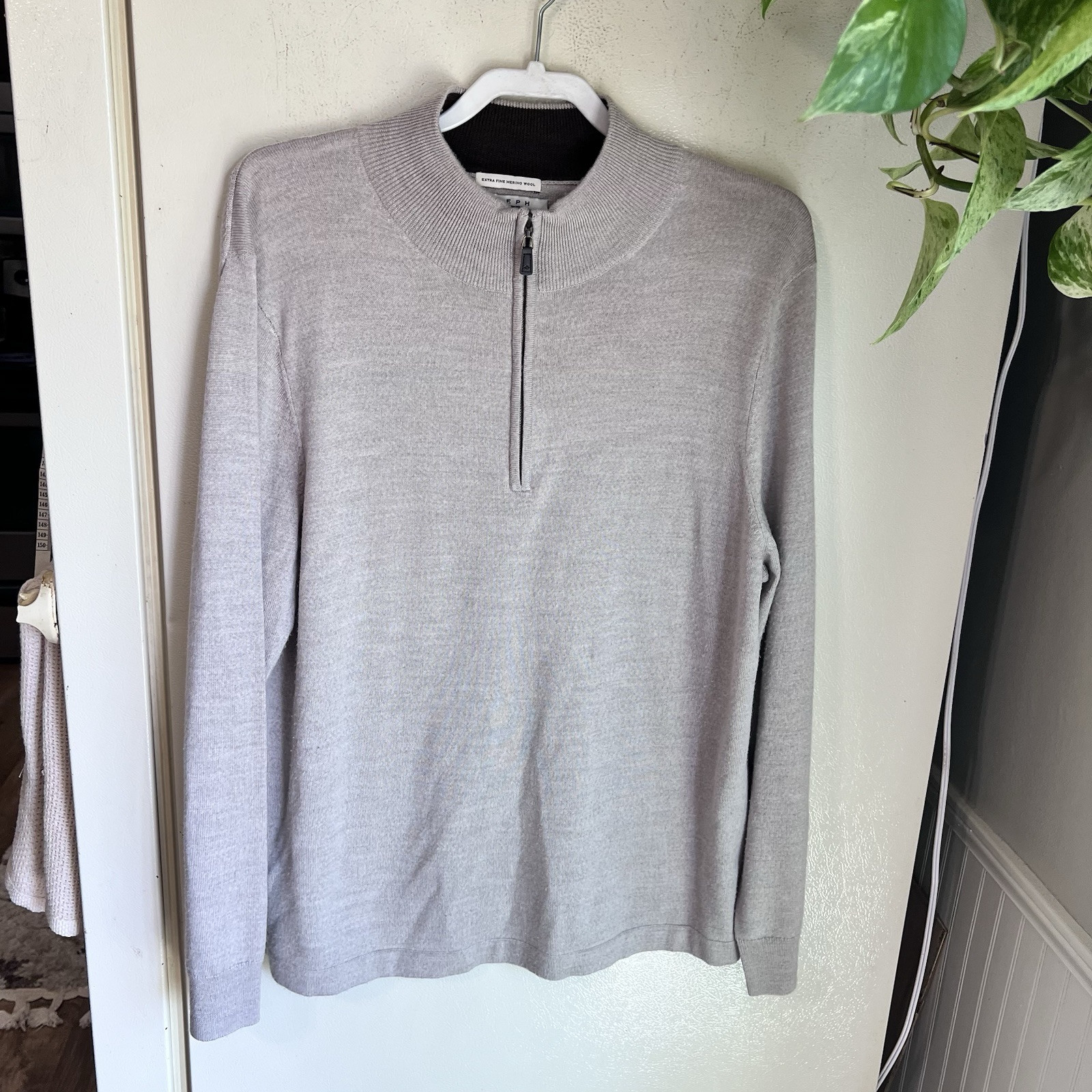 Joseph Abboud 1/4 Zip Sweater Mens Size XL 100% Extra Fine Merino Wool Oatmeal