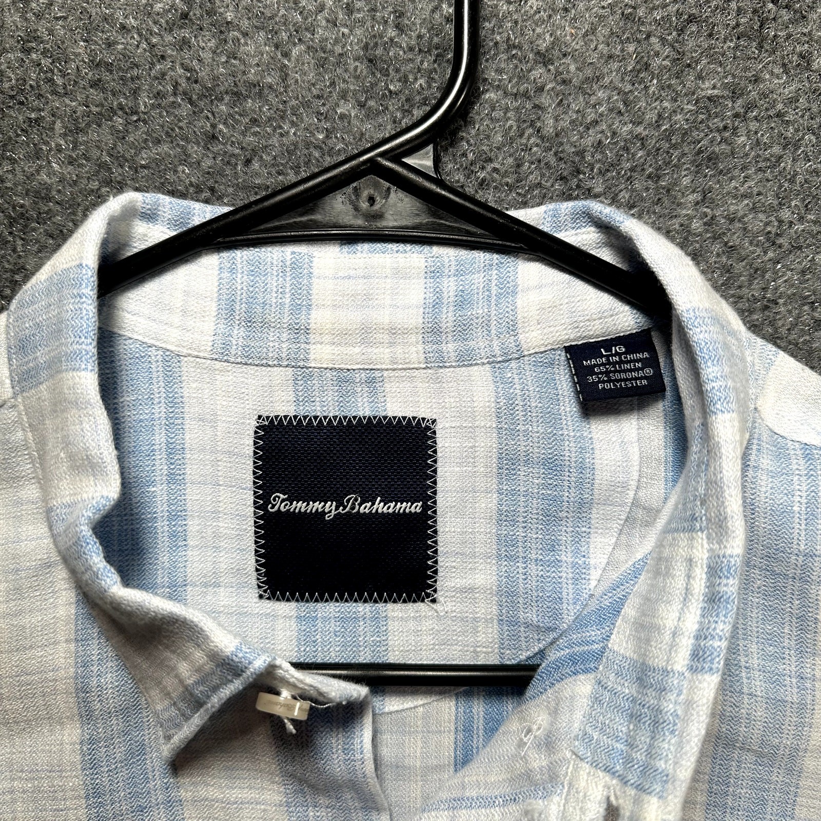 Tommy Bahama Linen Sorona Button Up Shirt Men’s L Blue Stripe Long Sleeve