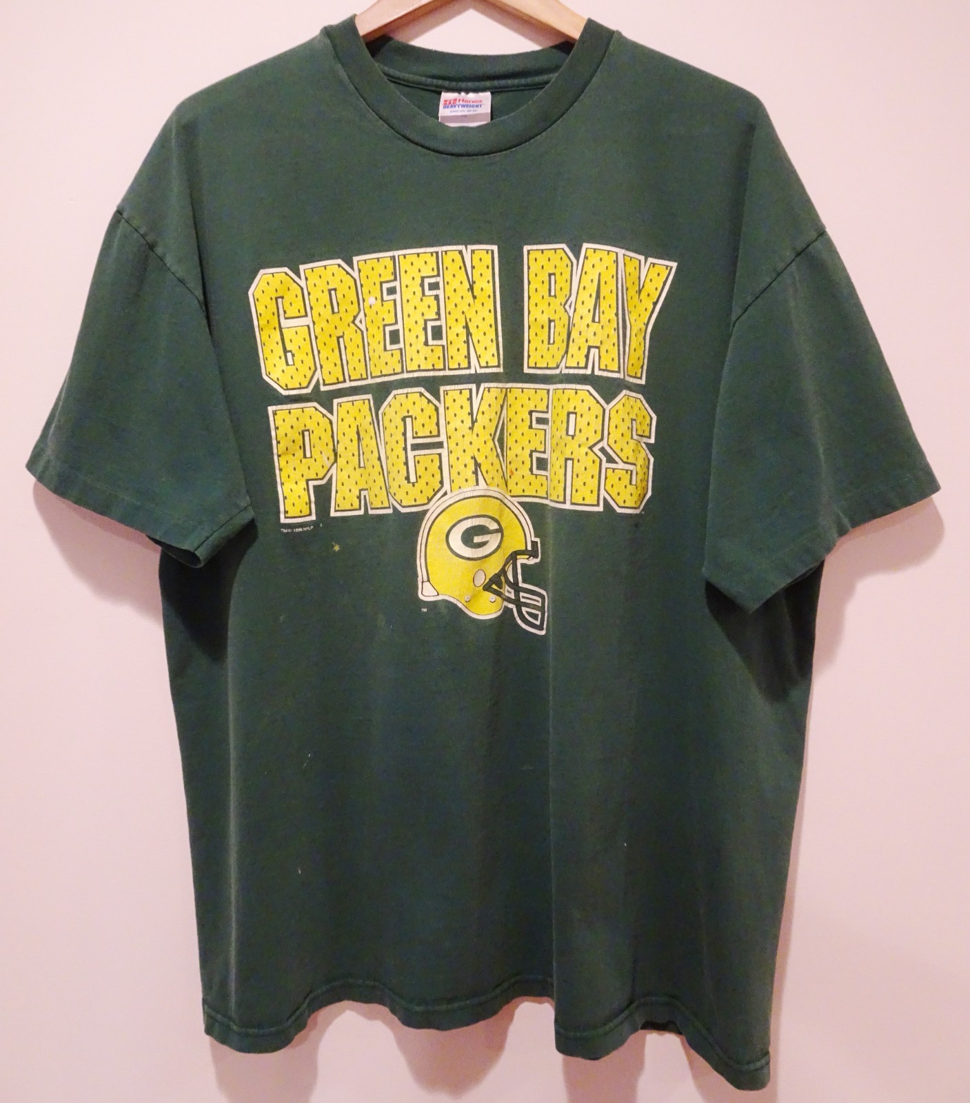 2XL Vtg Mid 90s Green Bay Packers Faded Distressed Boxy Single Stitch T-Shirt