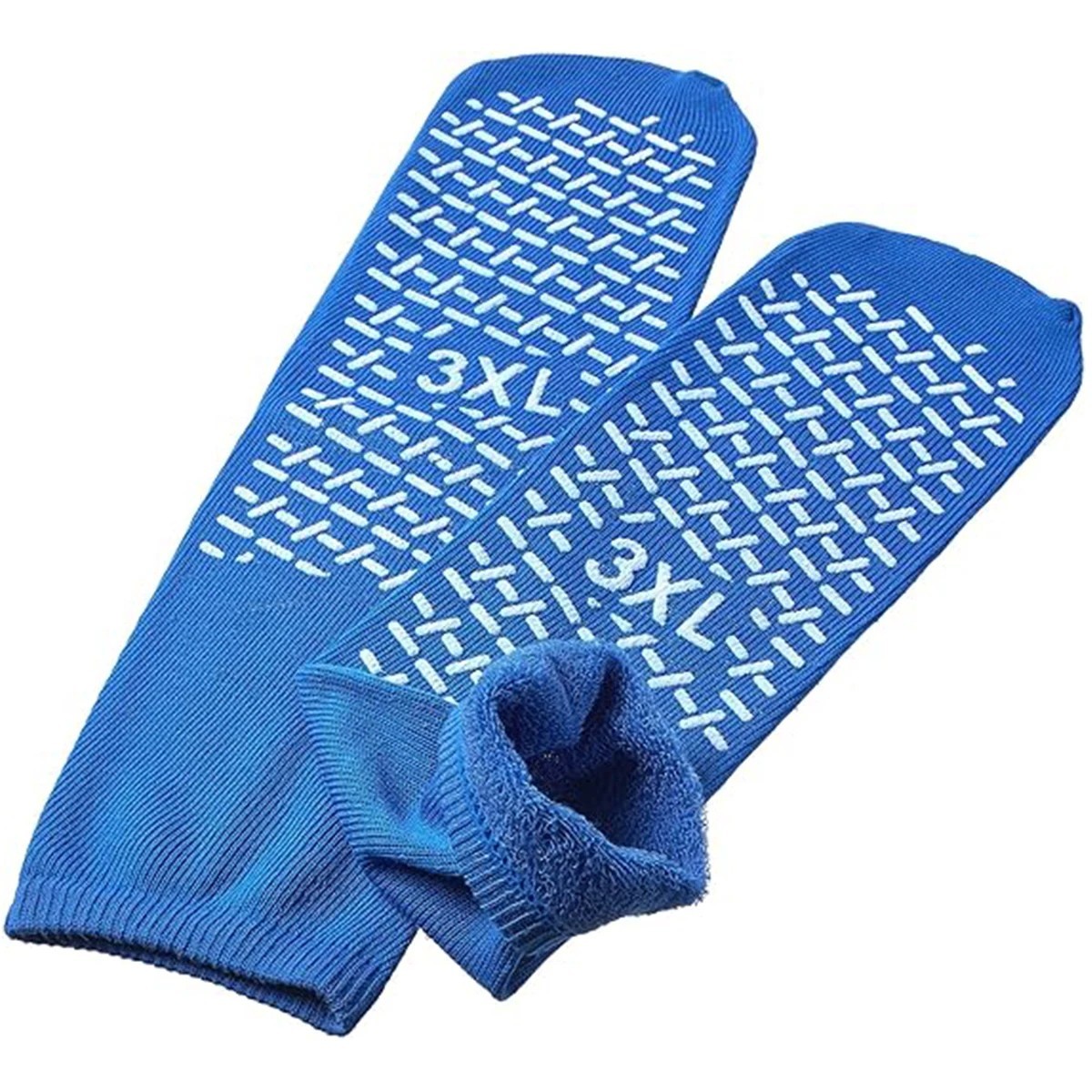 Non Slip Safety Socks Double Sided Tread Hospital Grip Slippers Soft LARGE 6 PK