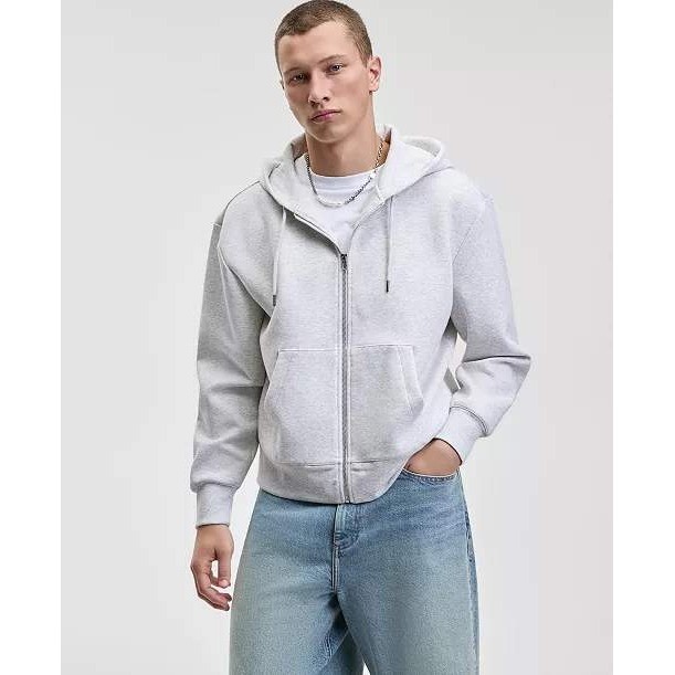 Mode of One Men Front-Zip Hoodie Whispy Grey Heather Fleece 100198150MN L NEW