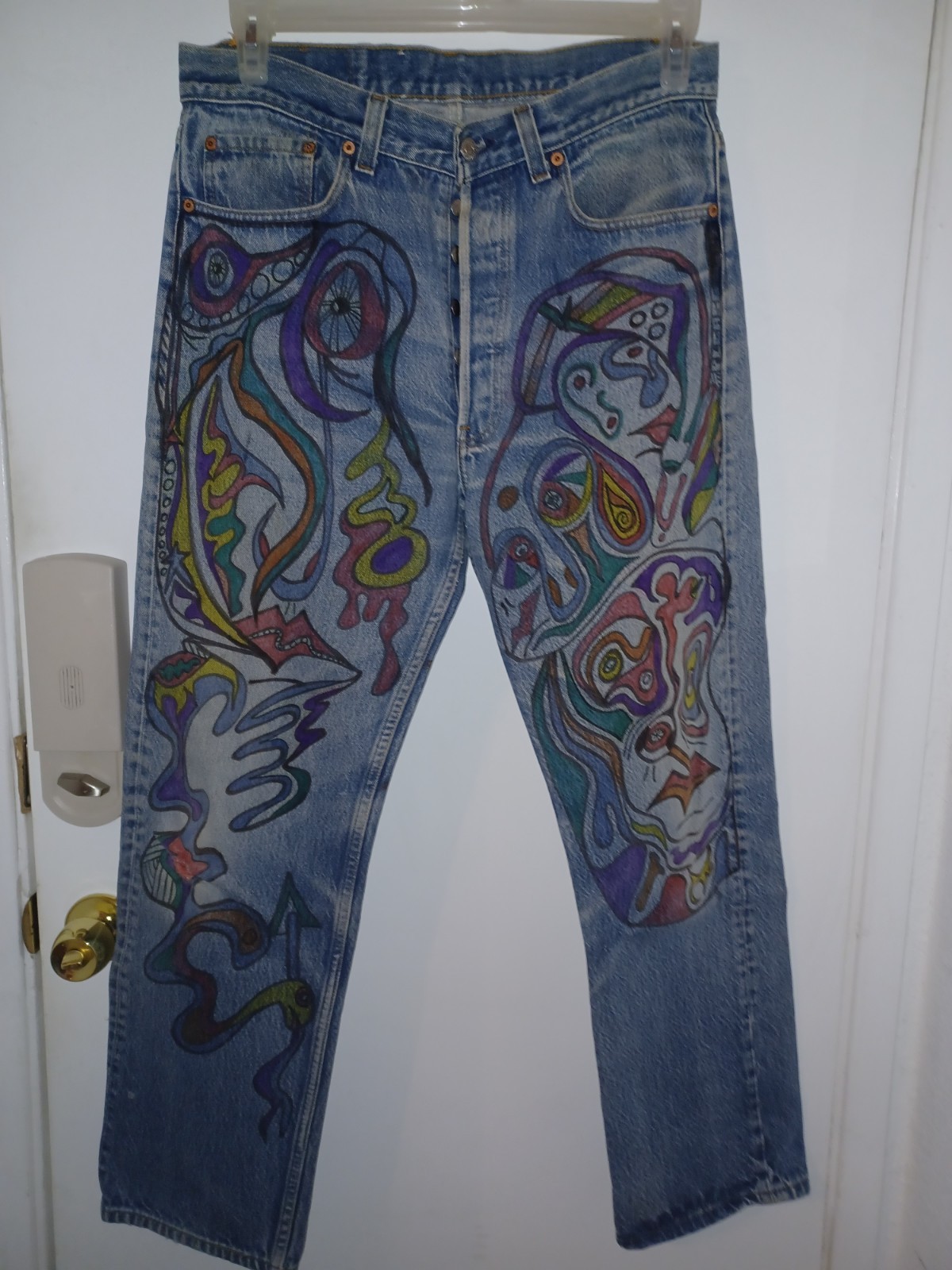 Levi’s 501 Series Vintage Men’s Blue Denim Straight Jeans Hand-Painted Art