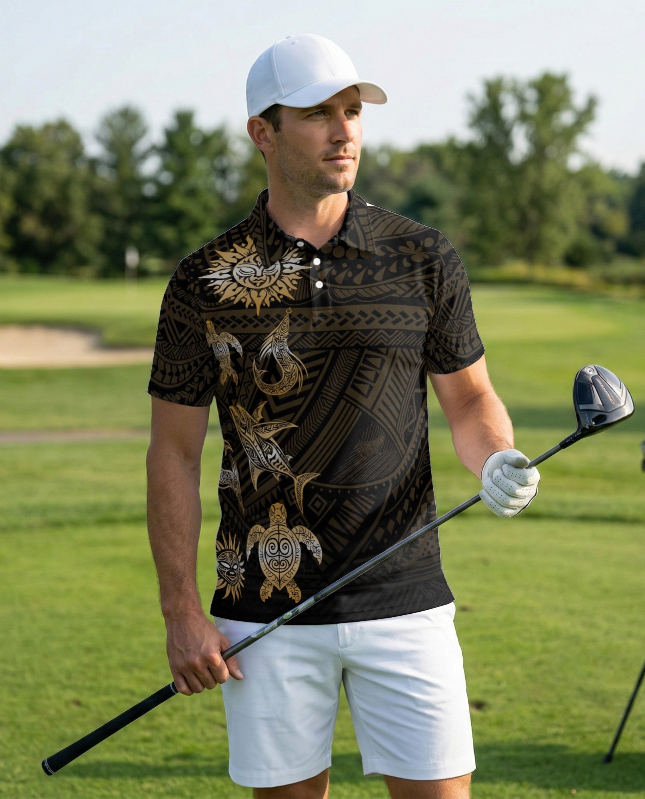 Men’s Polo Shirt Polynesian Tribal Ocean Casual Golf Shirt Gift for Beach Lovers