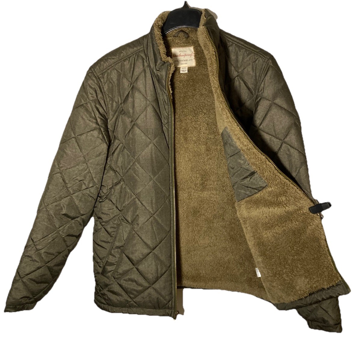 WEATHERPROOF VINTAGE Mens Faux Fur Lined Quilted Jacket-Olive Green-Size M-EUC