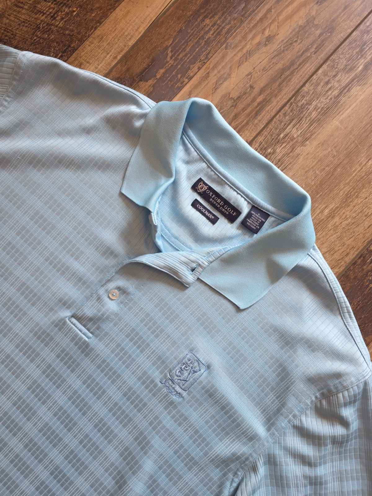 Oxford Golf – TPC Sawgrass Coolmax Performance Polo – L – Light Blue Grid