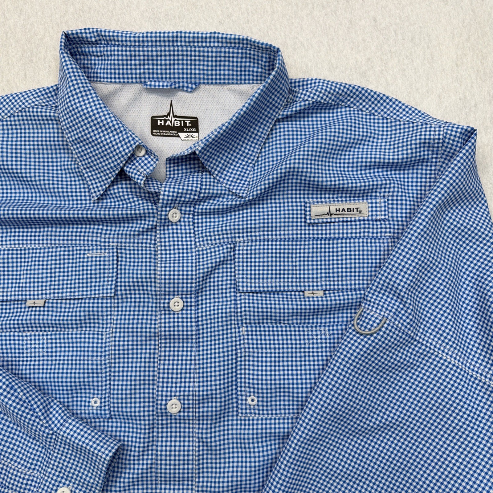 Habit Men’s XL Blue Check Fishing Shirt Solar Factor 40+ Long Sleeve Nice Cool