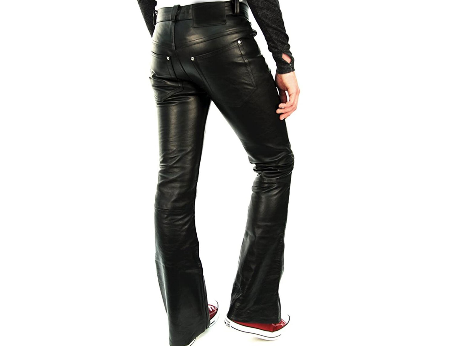 Men’s Real Cowhide Leather Bootcut 5 Pockets Pants Bootcut Leather Bikers Pants