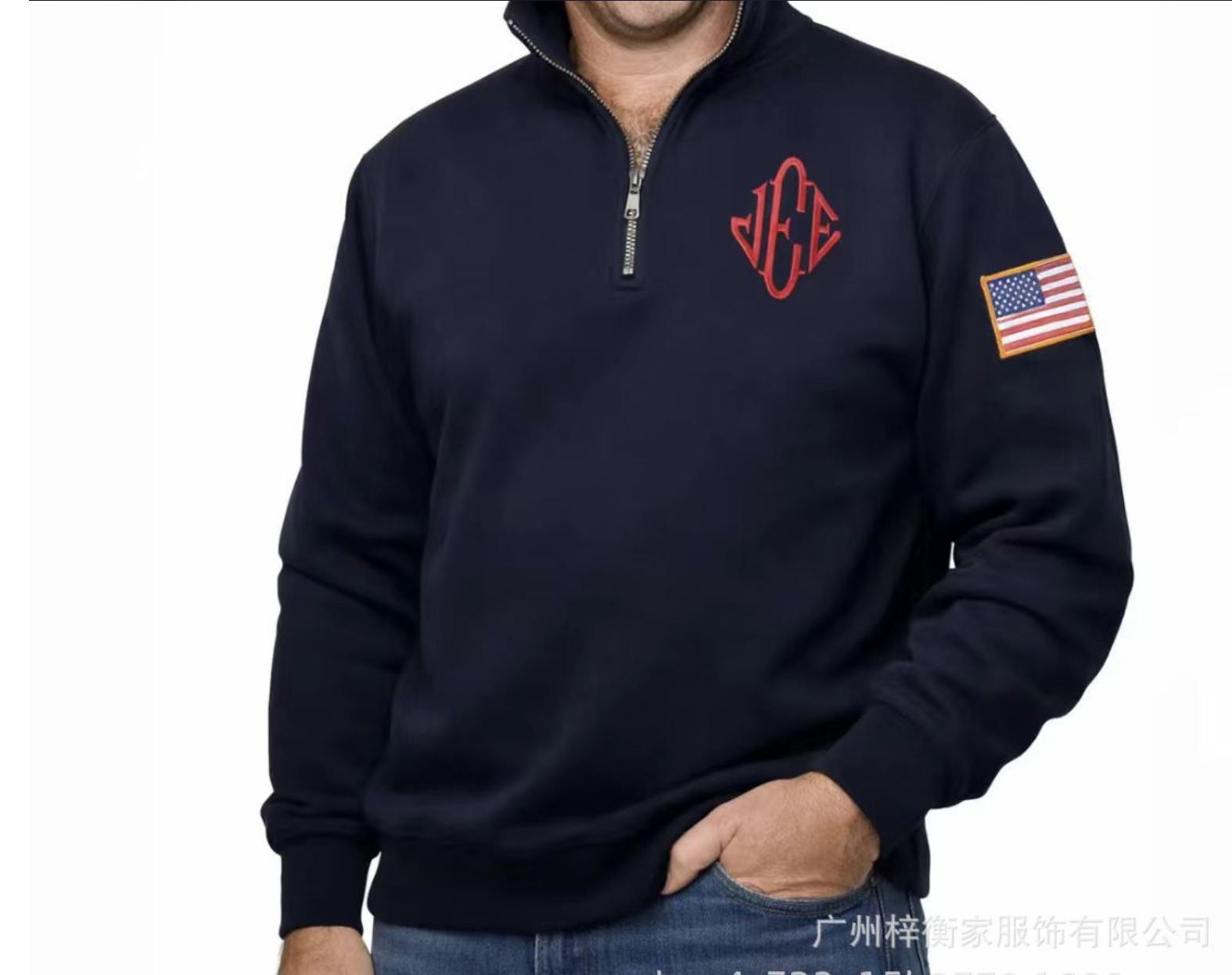 New Y2K Retro Quarterzip Pullover Hoodie JEE Embroidery Pattern Sweatshirt Top