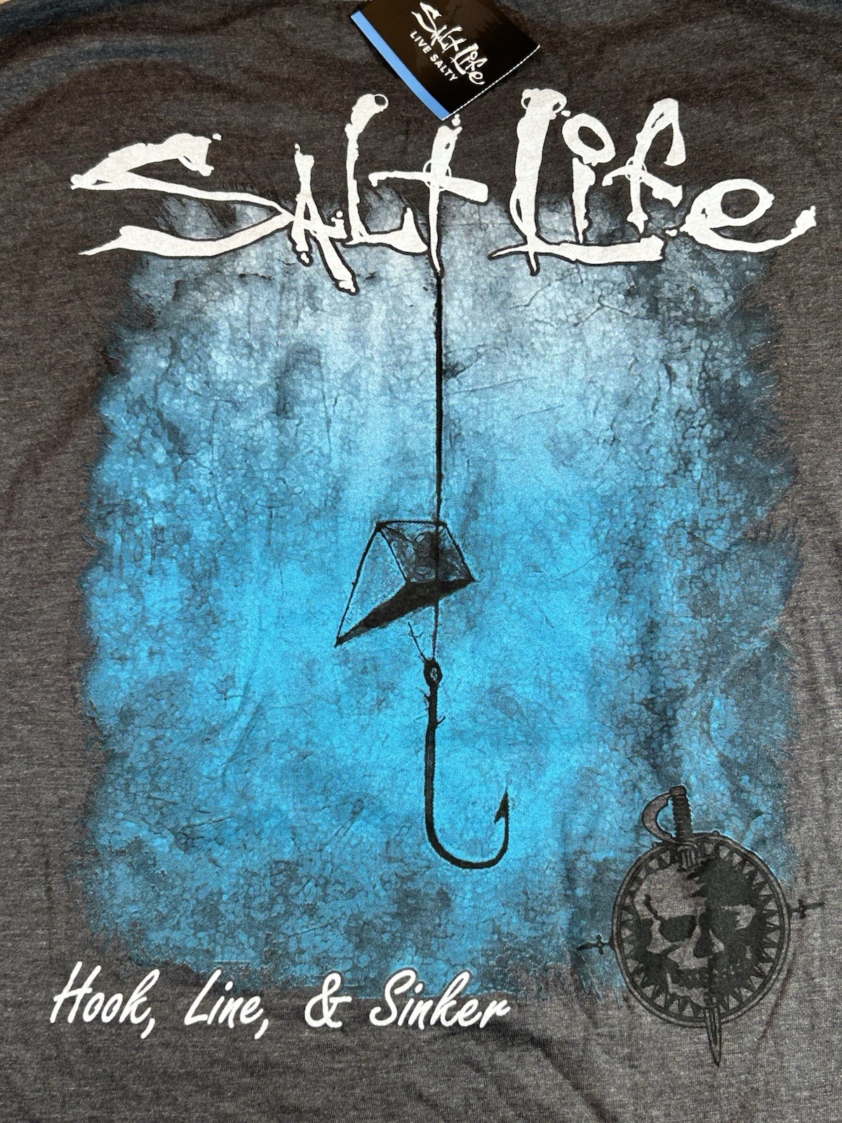 SALT LIFE Men’s XL Live Salty Casual Pullover LS Pocket T-Shirt Hook Line Sinker