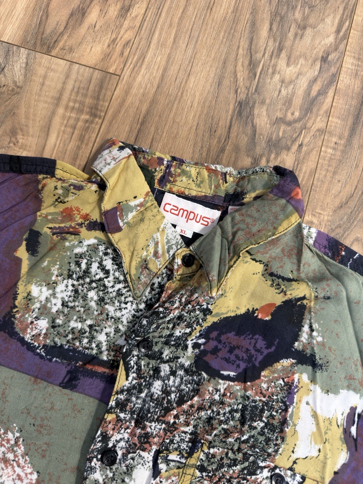 Vintage 90s Campus XL Abstract Art Multicolored Button Down Short Sleeve Shirt