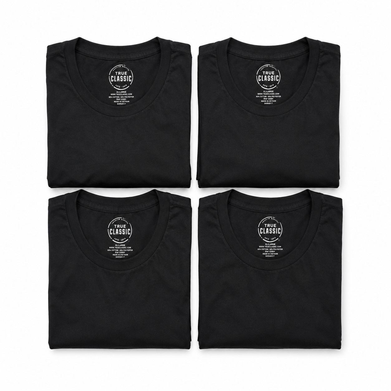 True Classic – Crew Neck – Short Sleeve T-Shirt – Black – Medium – 4 Pack