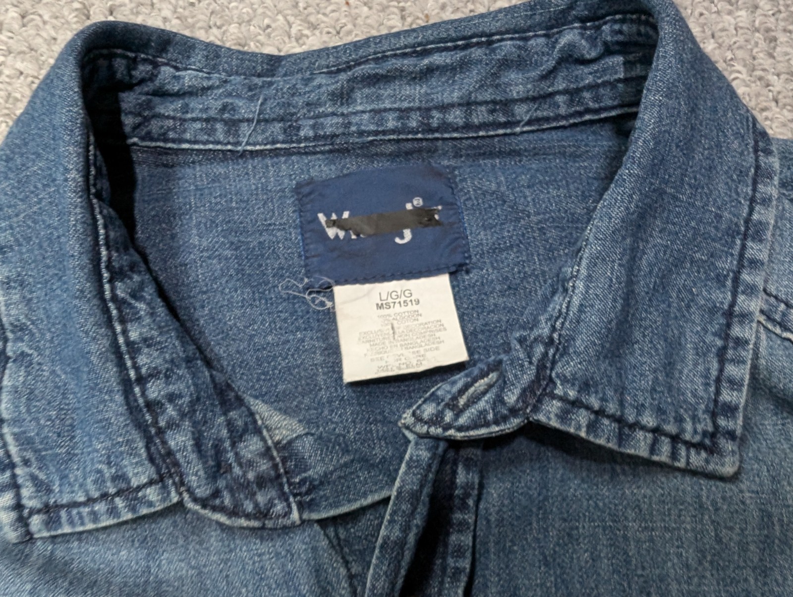 Wrangler Men’s Blue Distressed Denim Western Worker Snap Button Shirt L XL