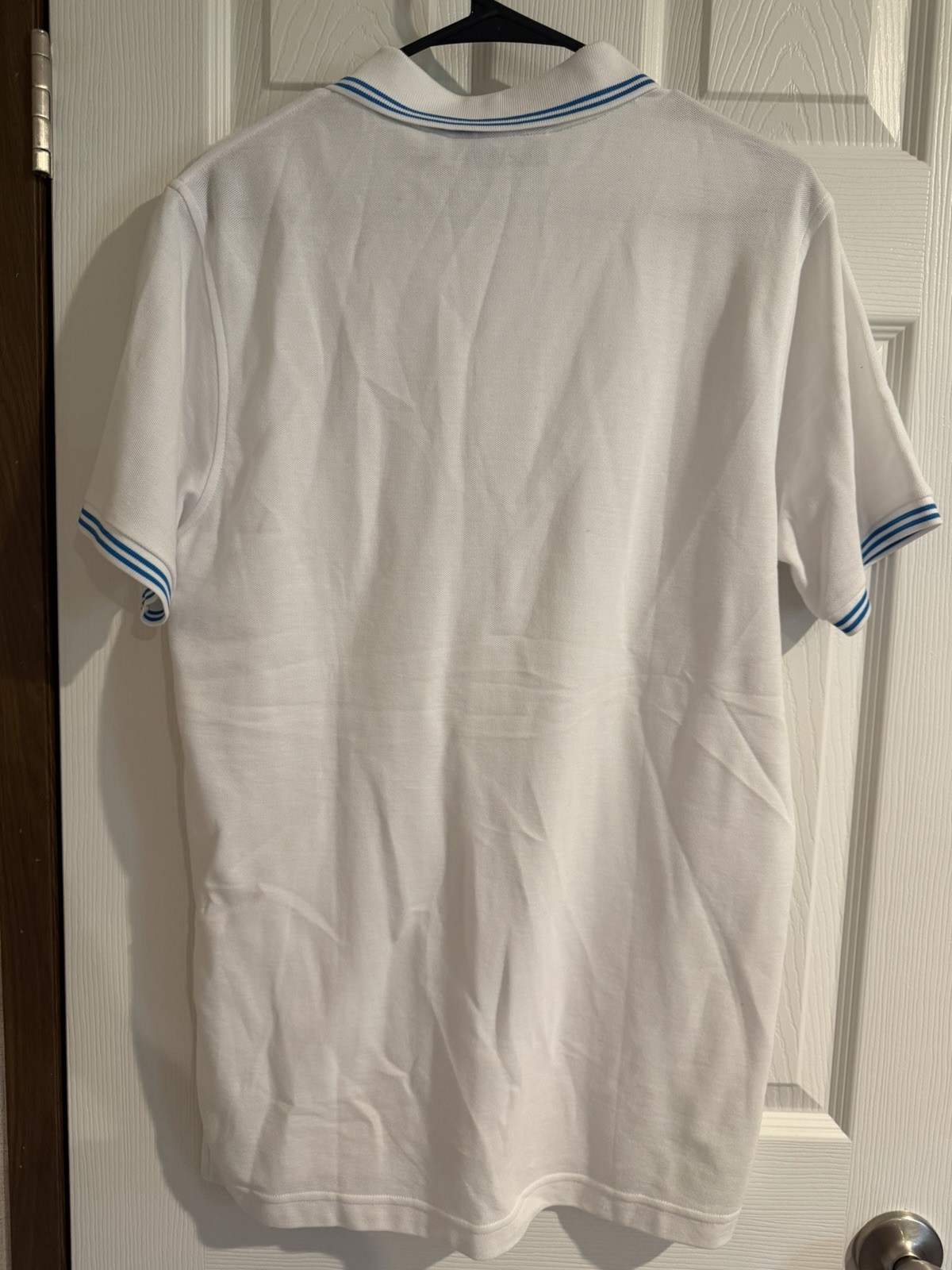 Psycho Bunny Men’s S Cotton Polo Shirt Classic Fit White/Blue Trim Logo