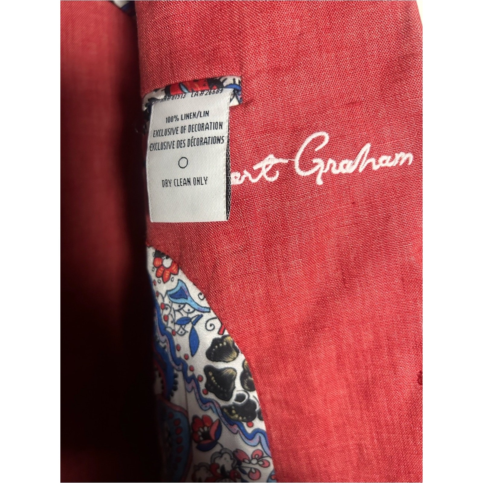Robert Graham 100% Linen Men’s Blazer With Paisley Print lining In Coral Size 42