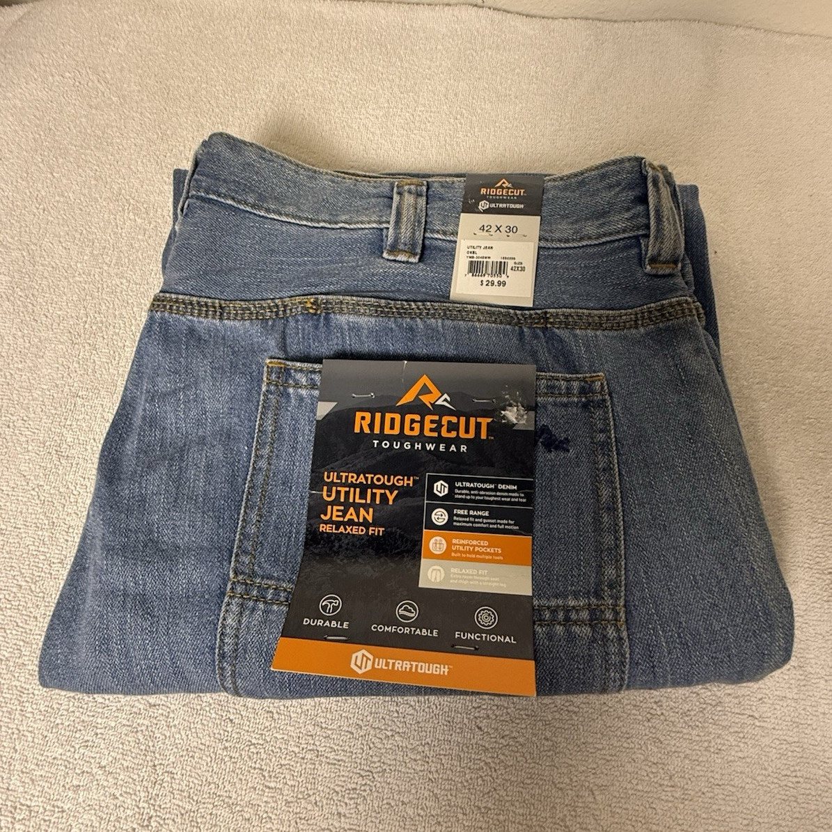 Ridgecut Ultratough Men’s Relaxed Fit Utility Denim Jeans 5-Pocket Blue NWT