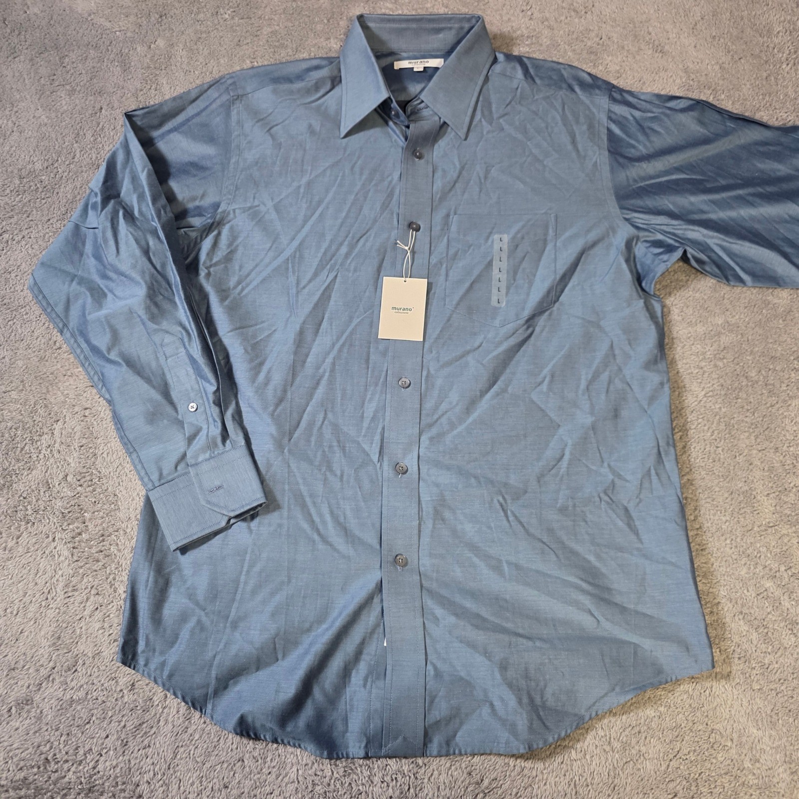 Murano Mens L Button Down Shirt Blue Long Sleeve Cotton Collezione Solid Pocket