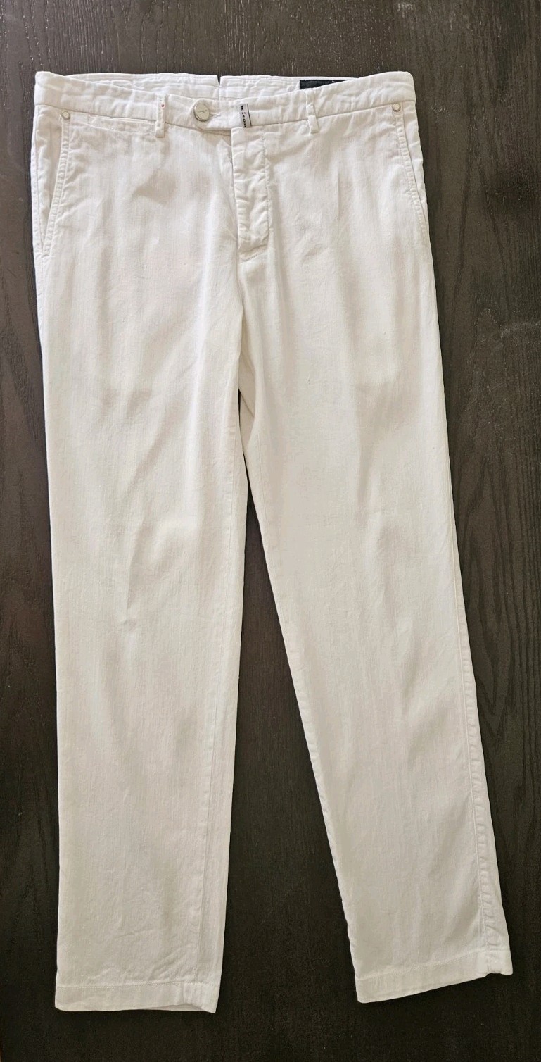 KITON slim 33(32) men Linen Limited Edition White ITALY Gorgeous pants Authentic