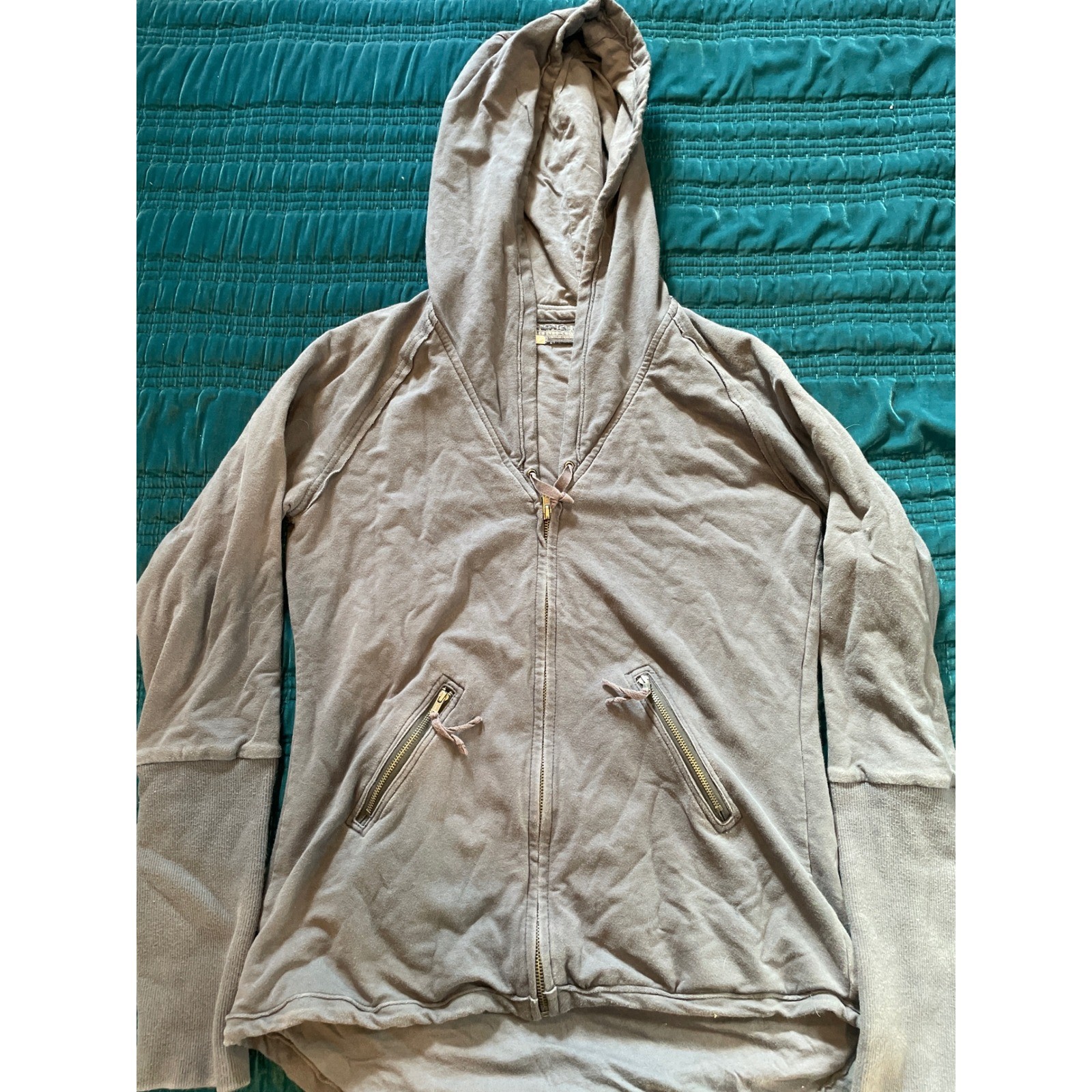 Surplus Indo Chine Zip Up Hoodie Distressed Washed Gray Mens Size Small