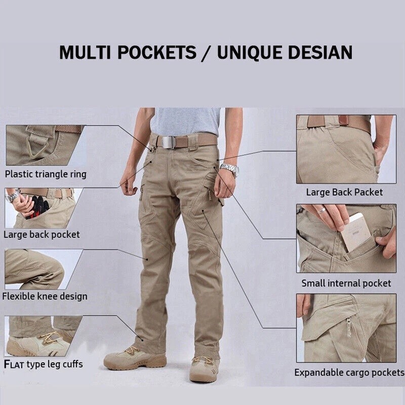 Mens Cargo Pants Tactical Waterproof Work Outdoor Hiking Combat Trousers USA