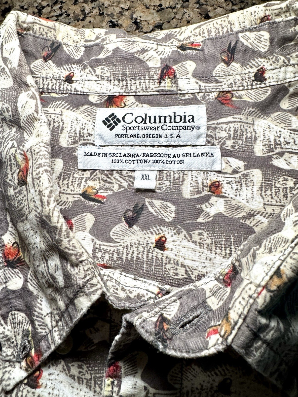 Columbia Men’s Short Sleeve Fishing Camp Fish Cotton Button Shirt Hook Lure XXL