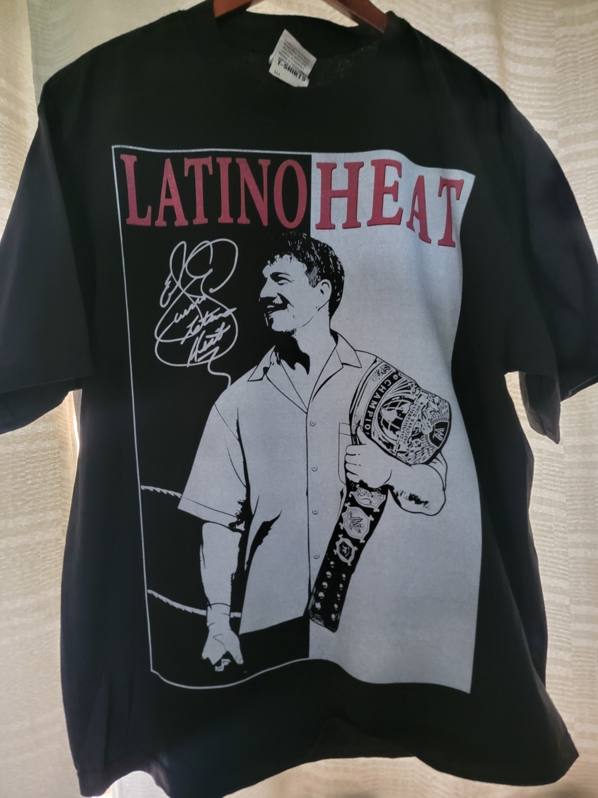EDDIE GUERRERO LATINO HEAT ON A SHAKA HEAVYWEIGHT GARMET DYED T SHIRT “MODERN”