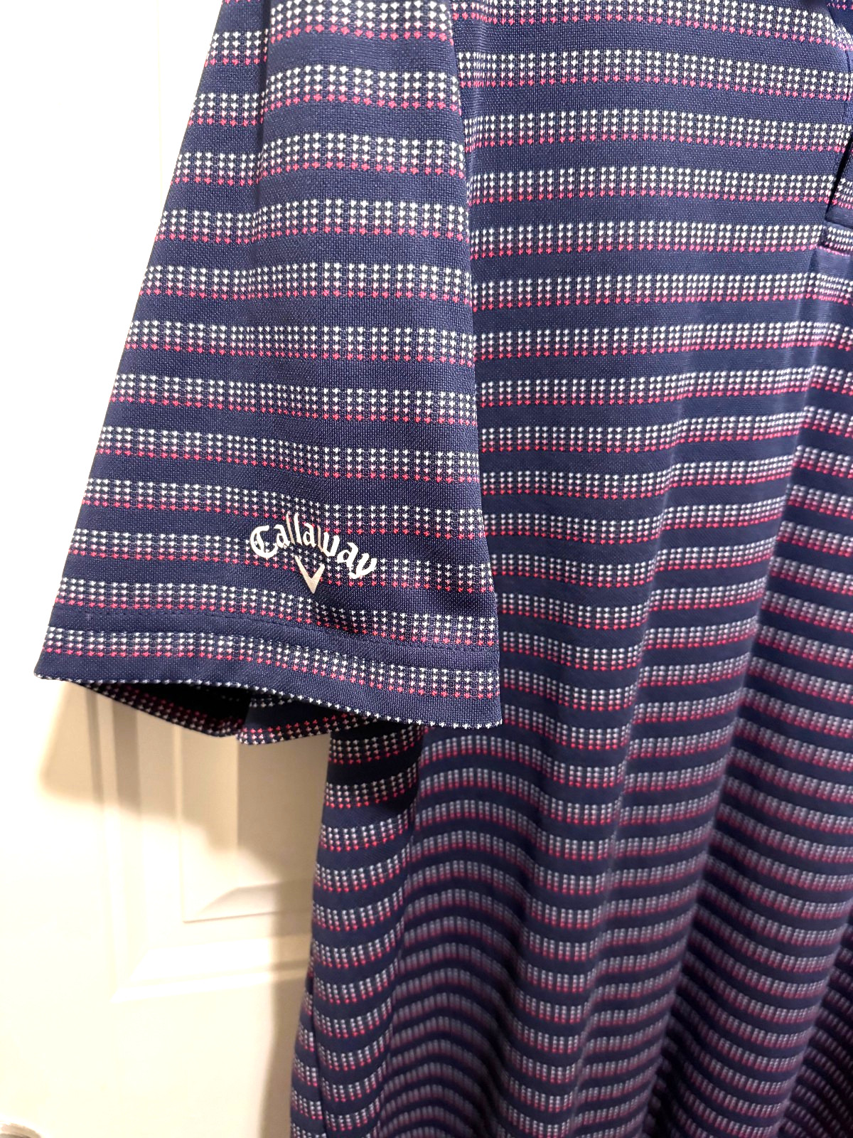 Callaway Golf Polo Shirt Mens XL Blue Red Fine Stripe Short Sleeve Performance