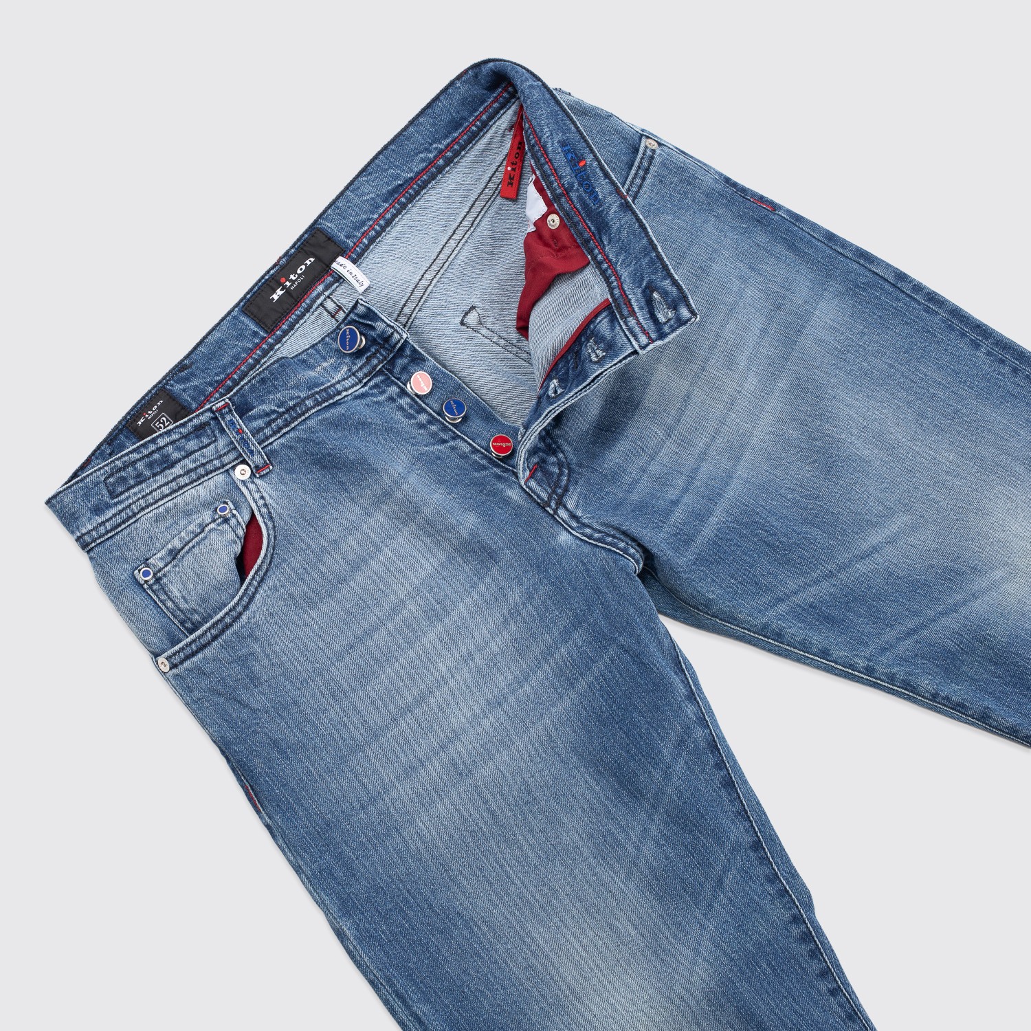 Kiton Jeans Size EU52 Men Slim Tapered Medium Wash Button Fly Luxury Denim