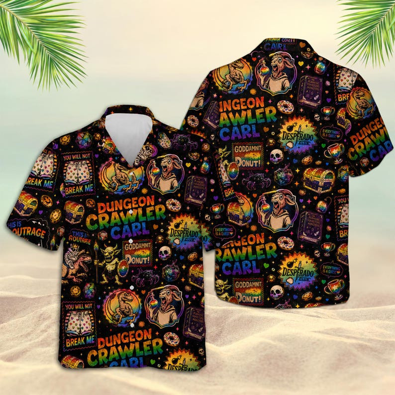 Dungeon Crawler Carl Hawaiian Shirt, Fantasy Adventure Aloha Shirt, Summer Gift
