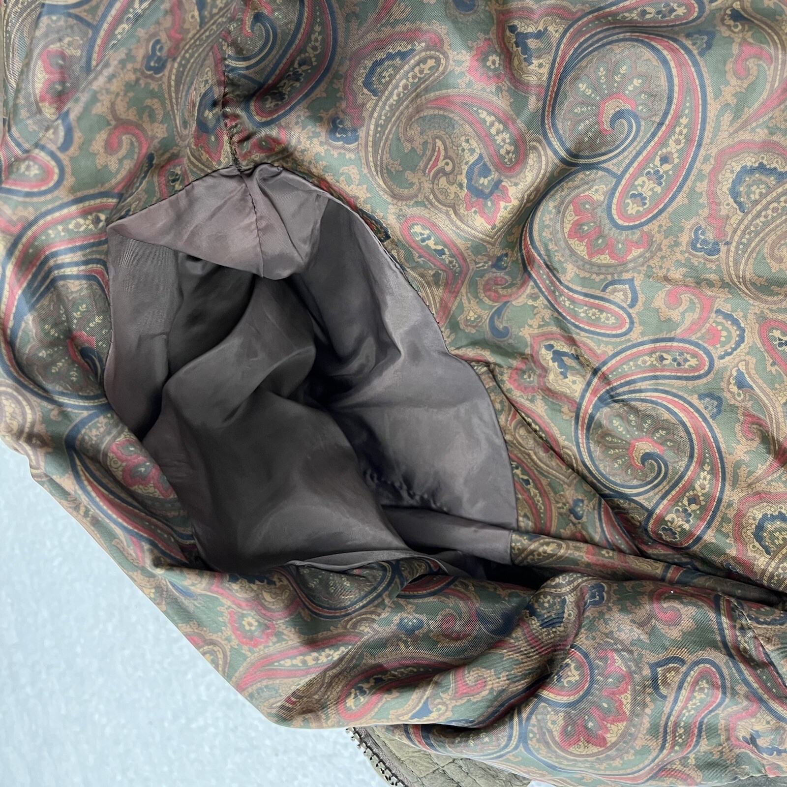 Members Only Leather Bomber Jacket Mens 44 Brown Full Zip Paisley Lining