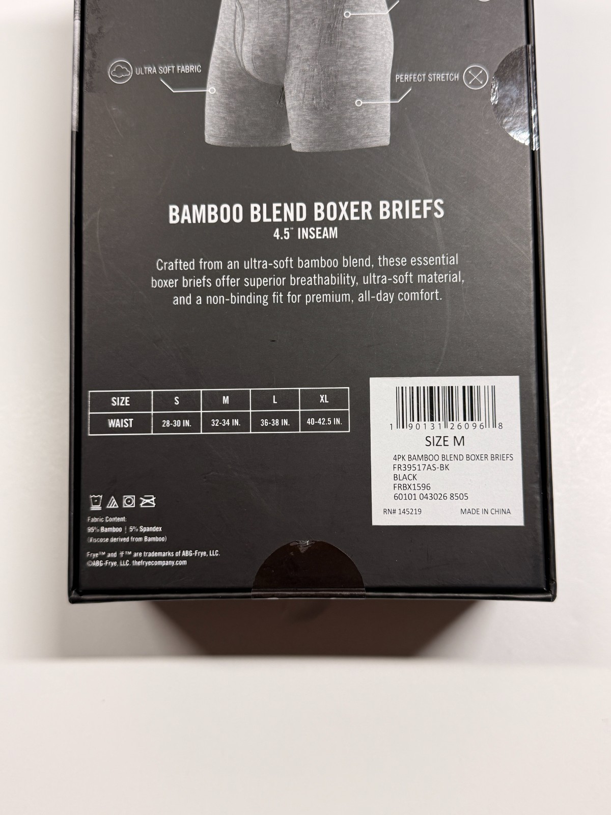 FRYE Bamboo Blend Boxer Briefs – 4 Pack – NWT – Medium – Black