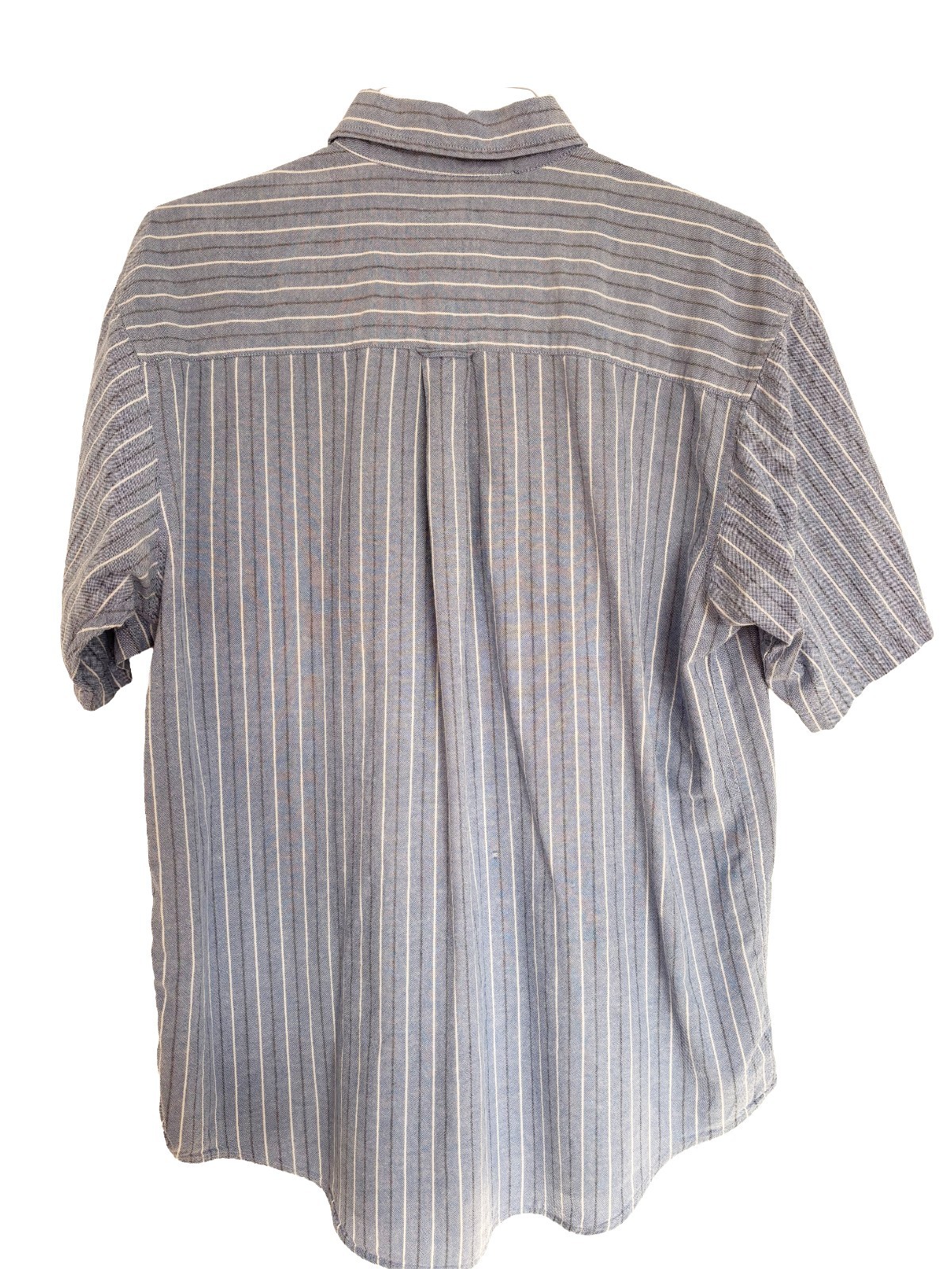 Cherokee Men’s Large Blue White Striped Button Front Shirt Cotton Short Sleeve