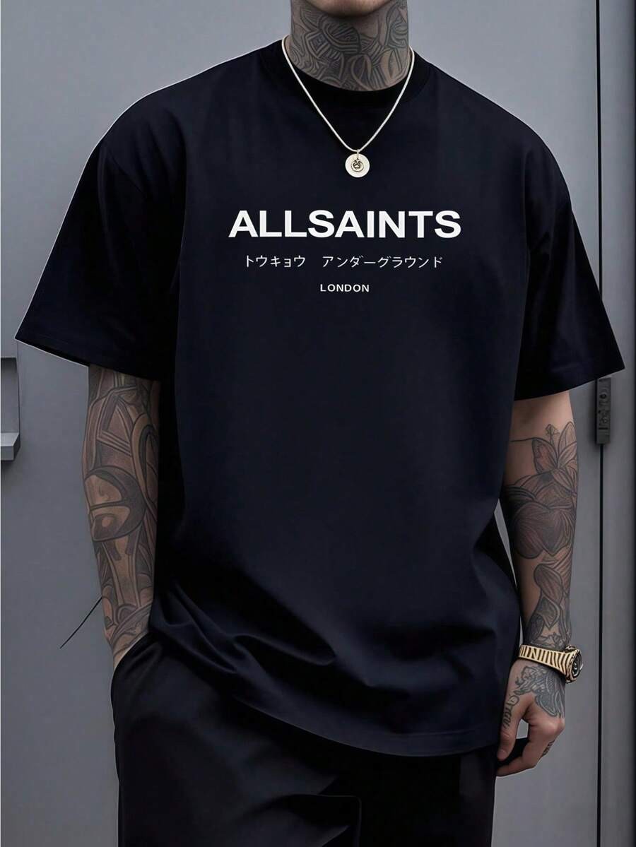 Bold ALLSAINTS Tokyo Underground London Tee Men’s Text Graphic Cotton Urban