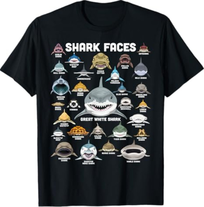 Shark Faces Shirt Types of Shark Funny Marine Biology Shark T-Shirt