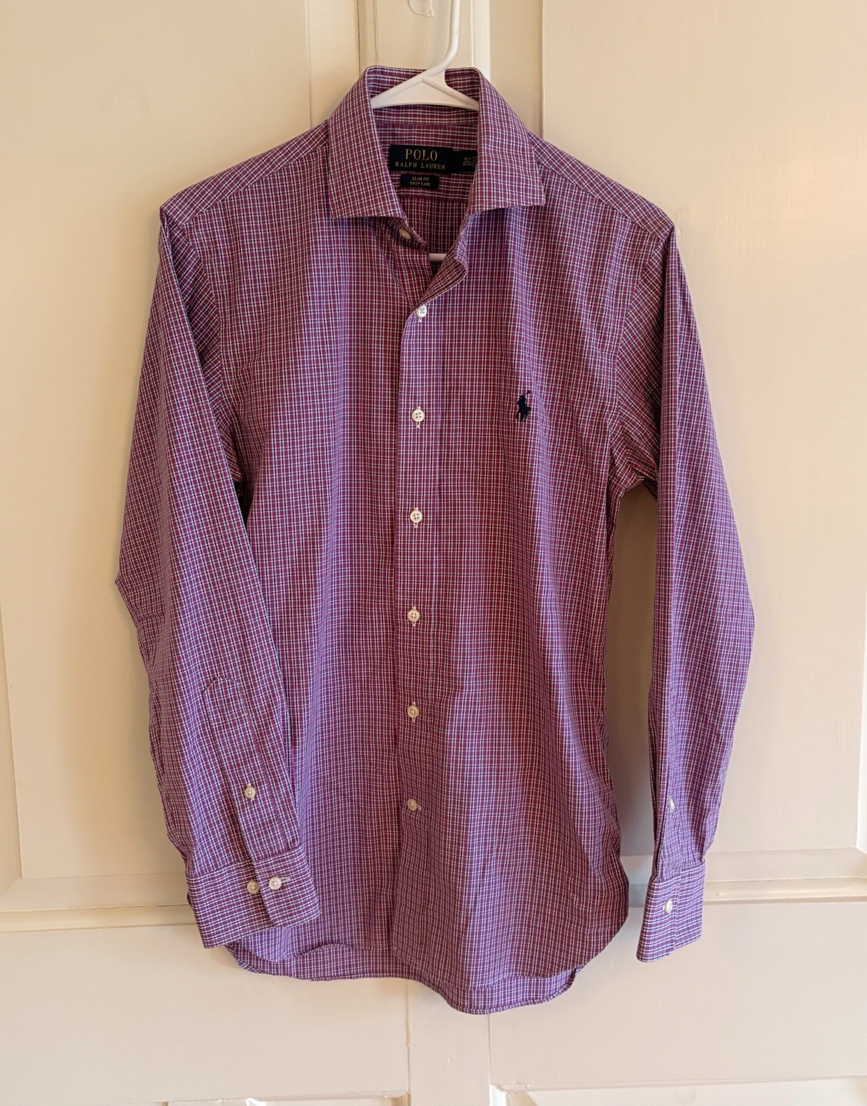 Polo Ralph Lauren Slim Fit Easy Care Purple Check Cotton Shirt 14.5 32/33