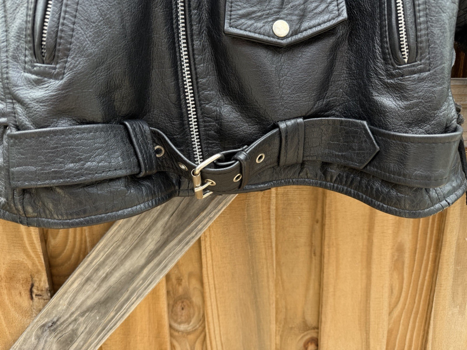 Xelement Black Motorcycle Jacket Large Zipper Button Buckle Full Zip Lined