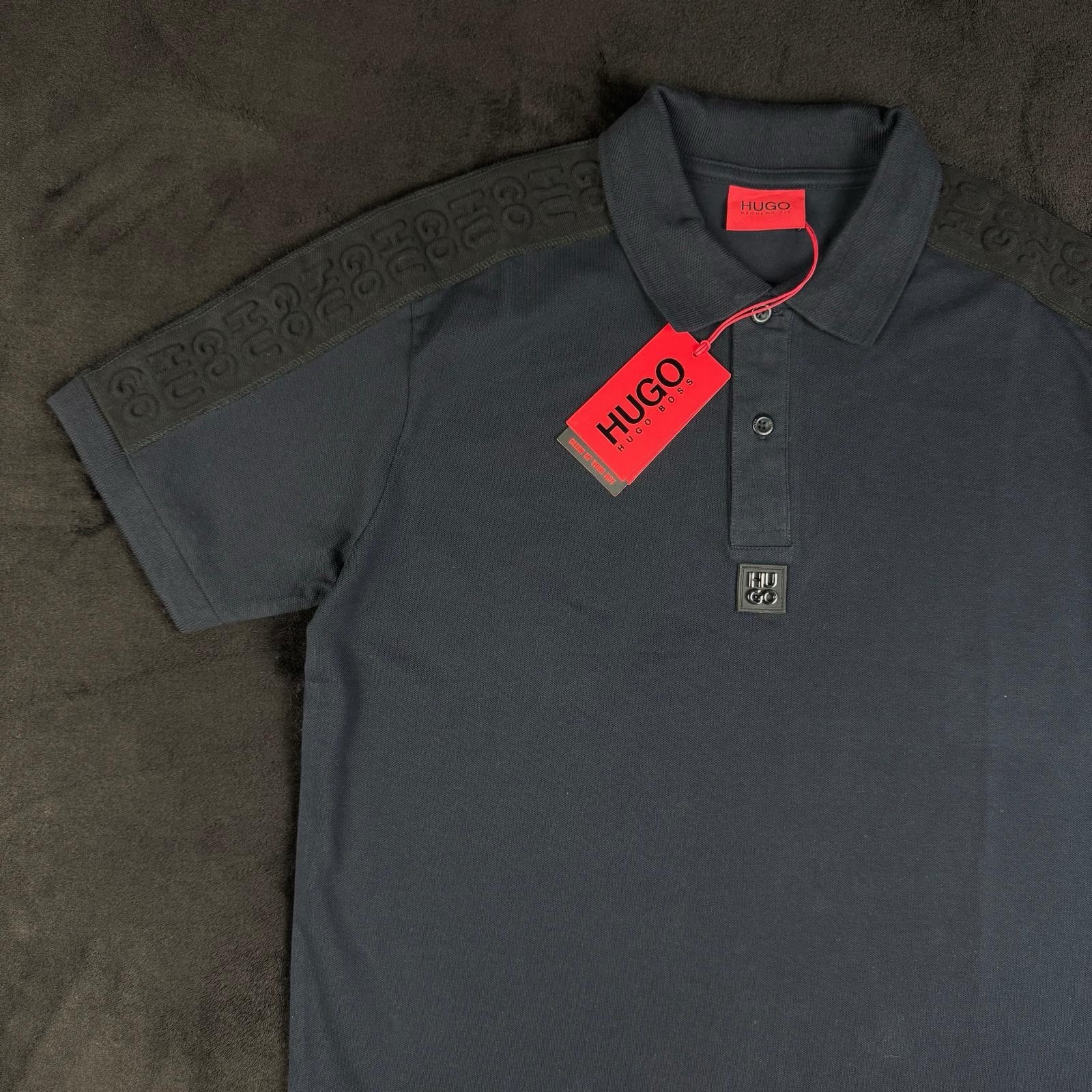 HUGO Logo Black Short Sleeve Collared Men’s Polo Shirt Size L Regular Fit . NWT