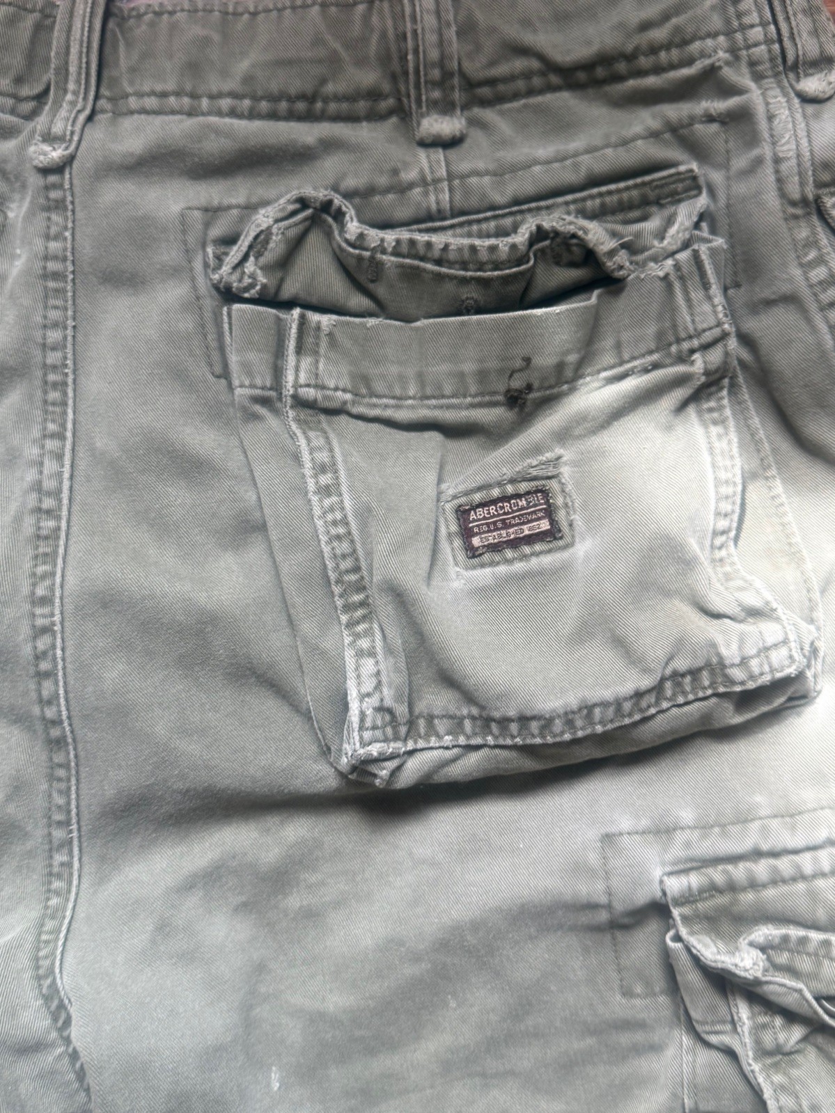 Vtg Abercrombie & Fitch Green Cargo Shorts Mens 30-32 Heavy Military Utility Y2K