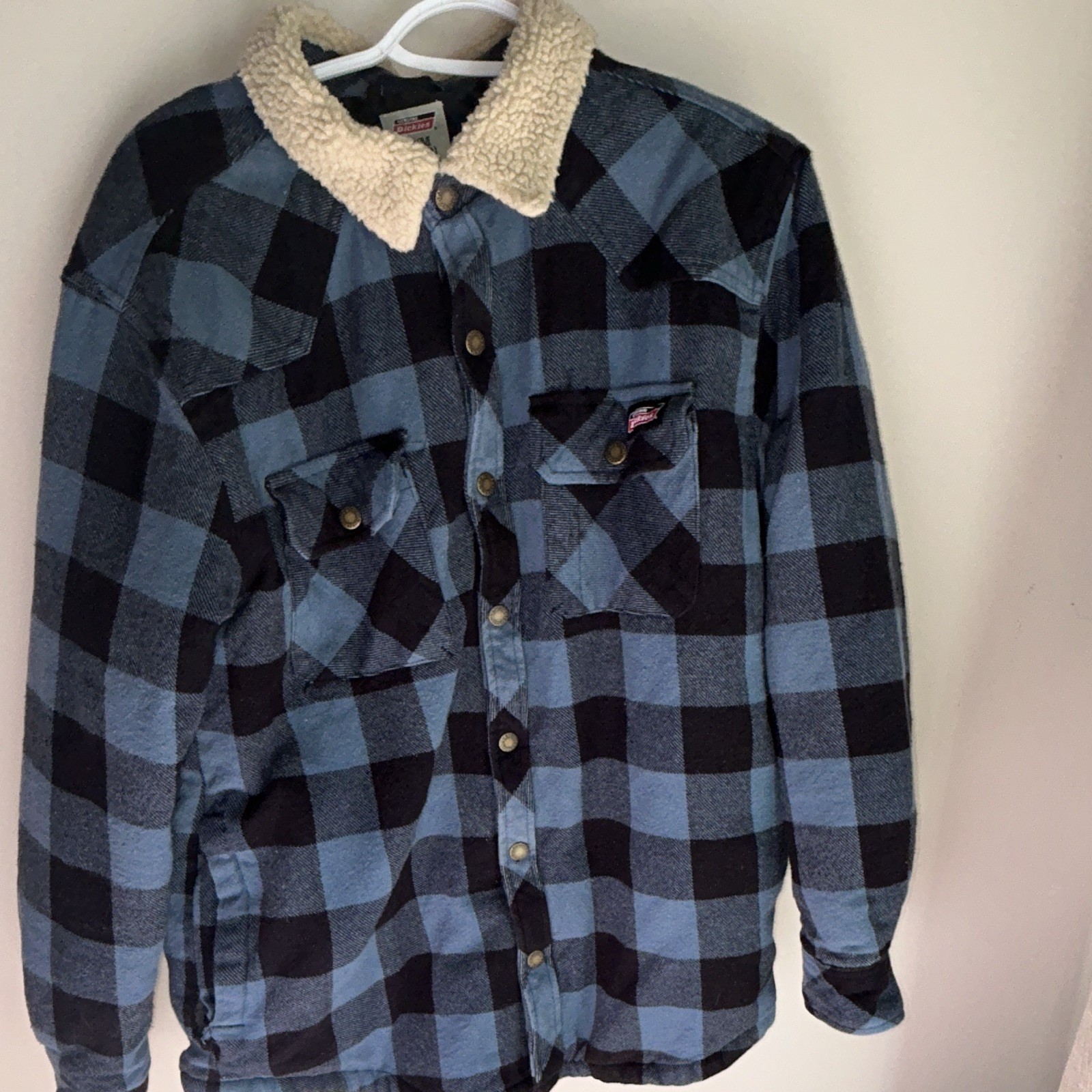 Dickies Men’s Blue/Black Plaid Lined Cotton Jacket Point Collar Size M 38-40