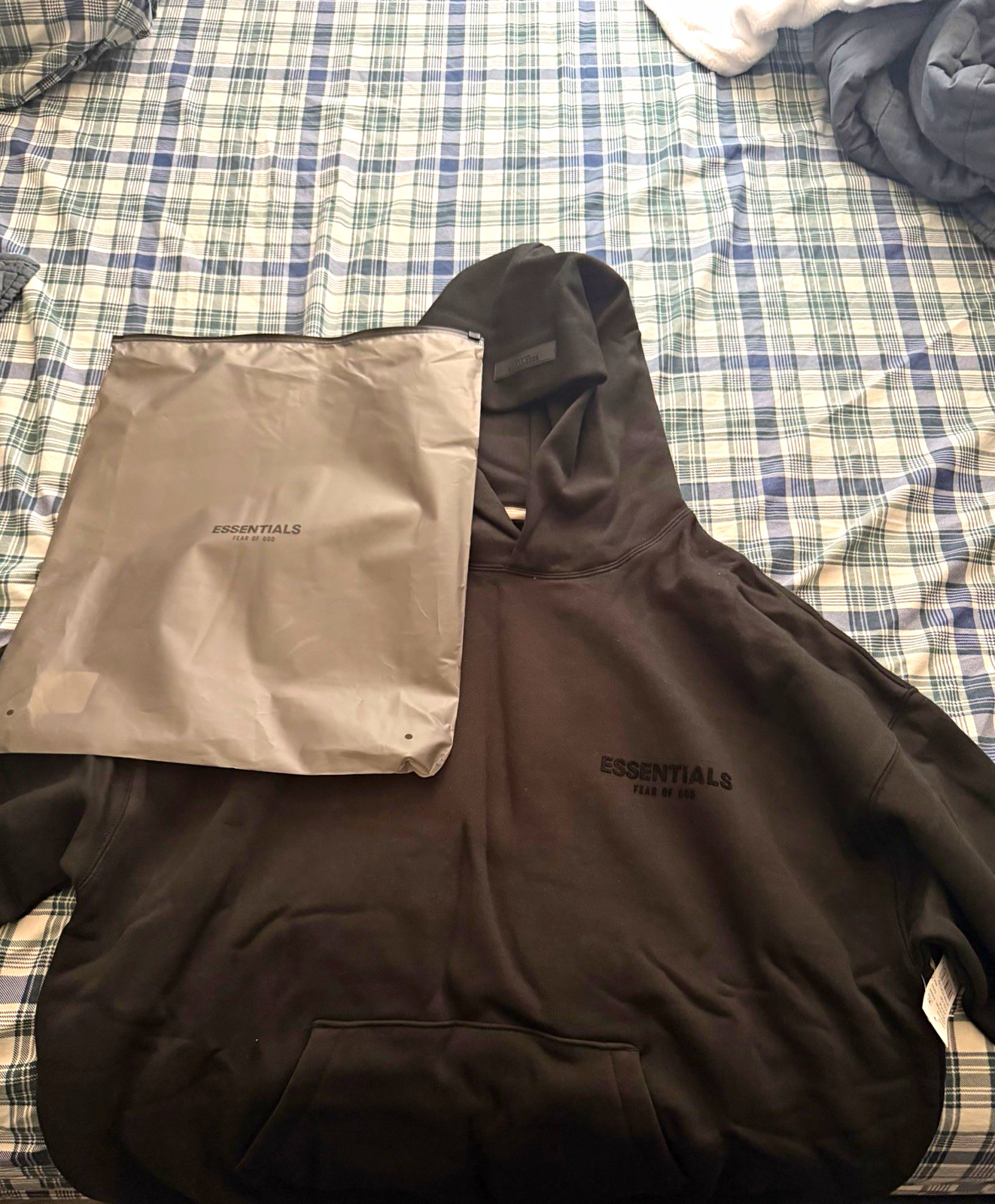 Essentials Fear of God Black Pullover Hoodie M Hooded Pockets Logo 192BT212110F