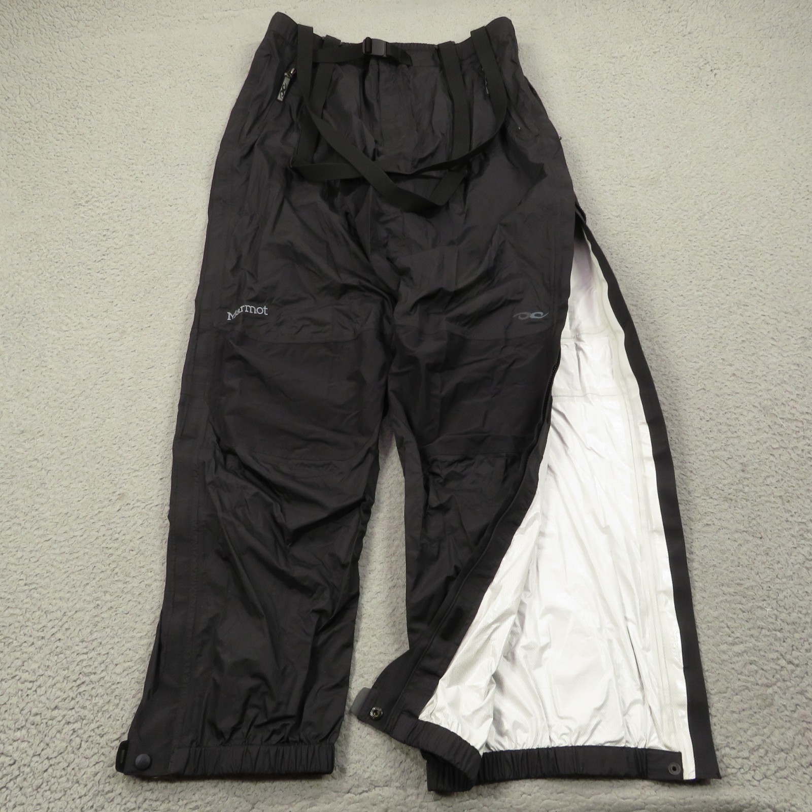 Marmot Rain Pants Men XL Black Nylon Full Side Zip On Off PreCip Eco Trek Hiking
