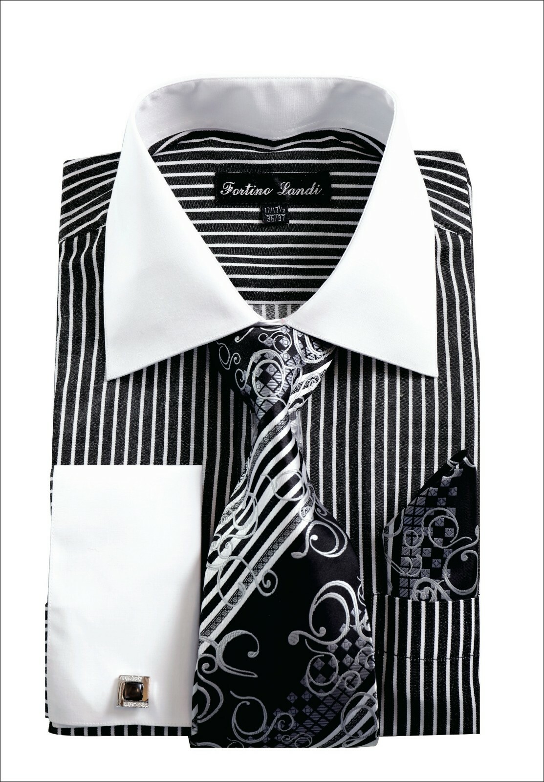 **Men’s Fashion French cuff Dress shirt with Tie & Hanky FL631
