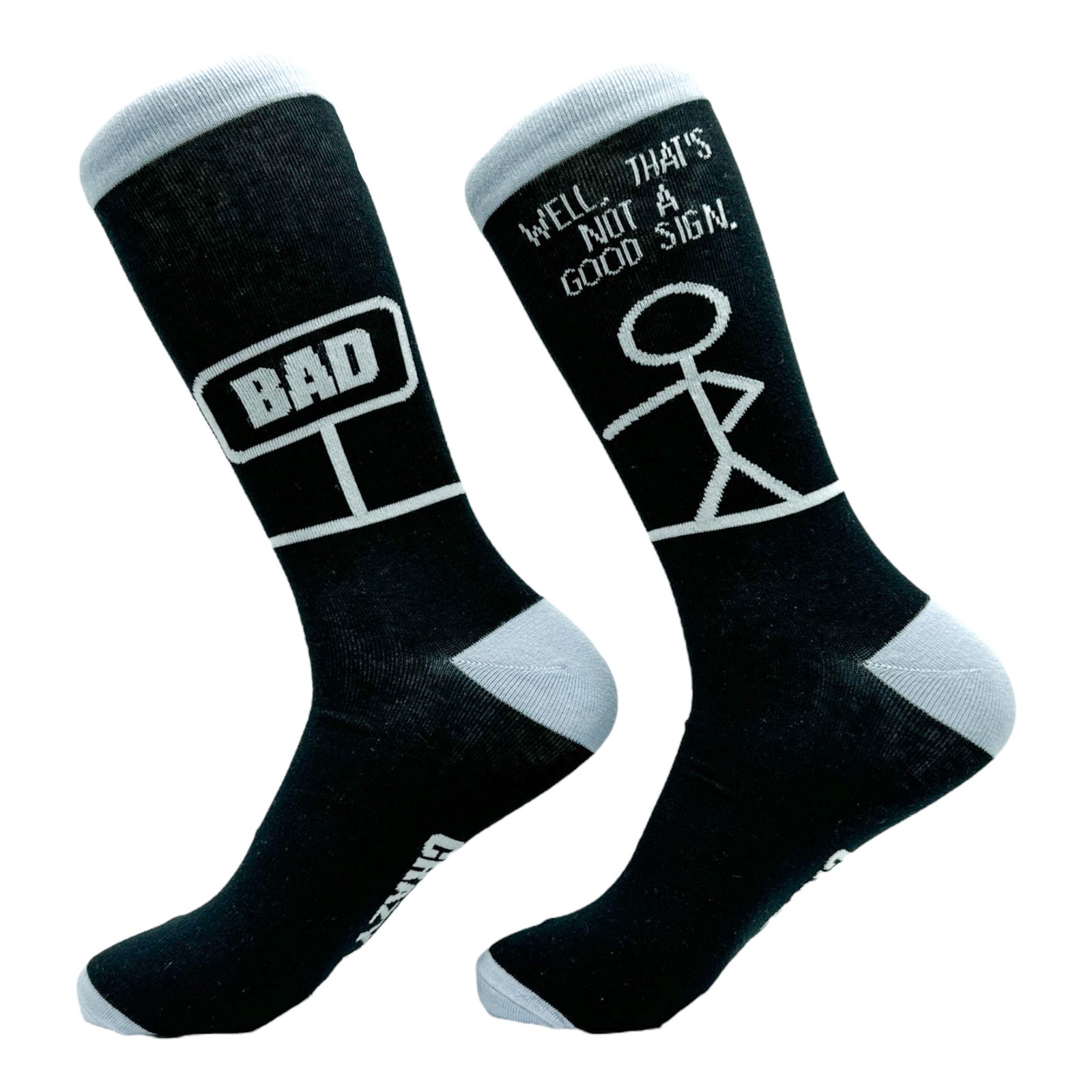 Men’s Bad Sign Socks Funny Sarcastic Stick Figure Dad Joke Footwear