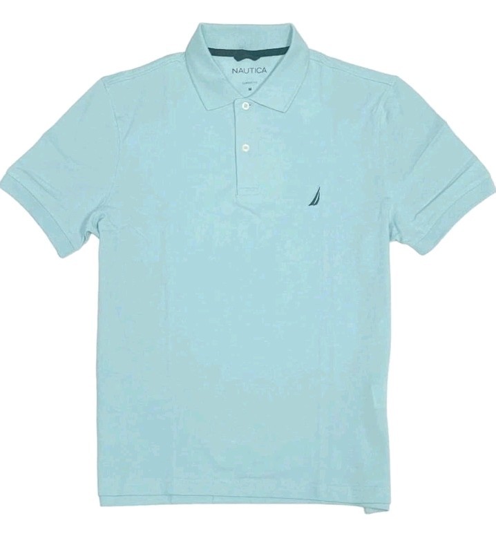 New Nautica Mens Classic Fit Polo Harbor Mist Blue Size Small 100% Cotton