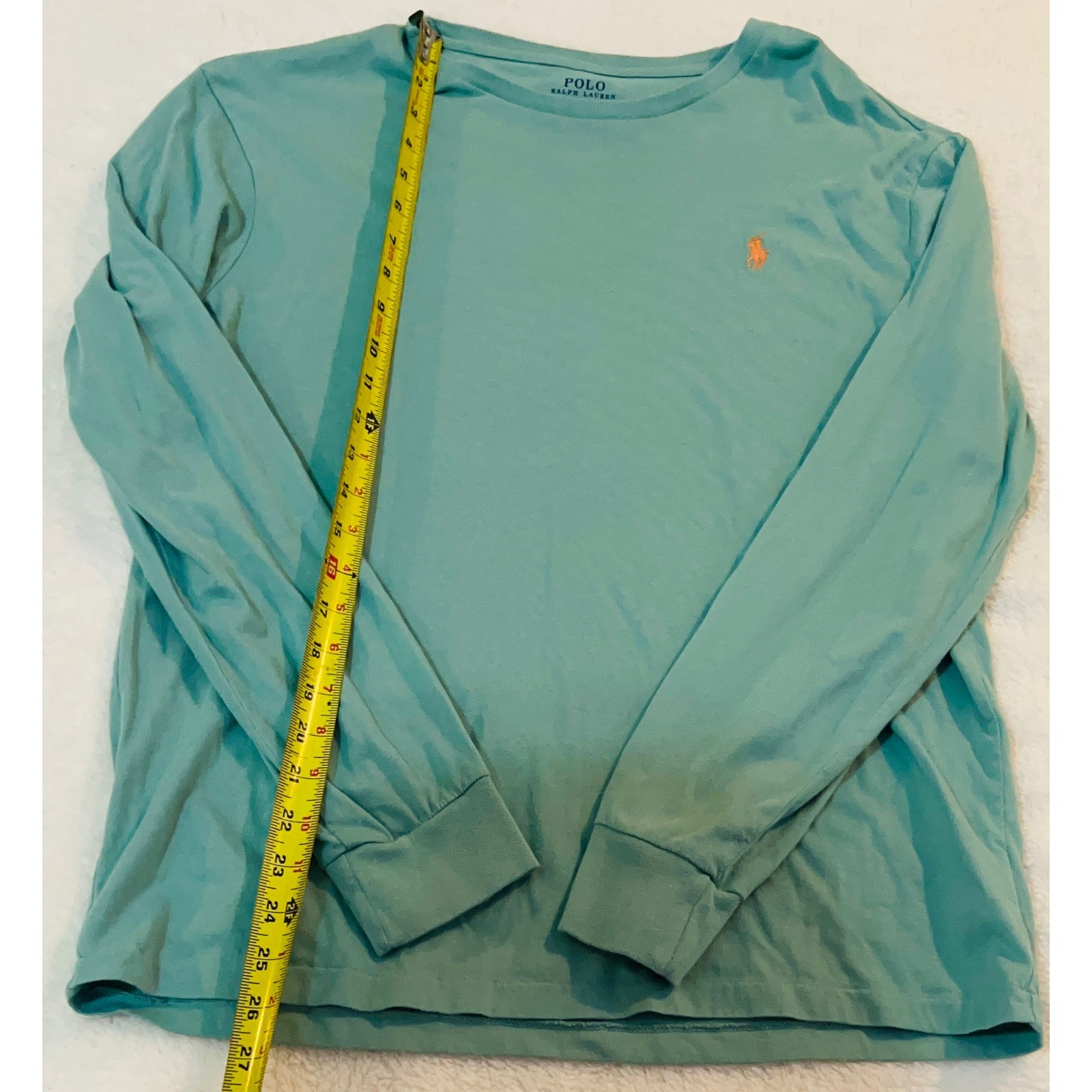 Polo Ralph Lauren Mens Long Sleeve T-Shirt Teal Green Orange Pony Logo Size M