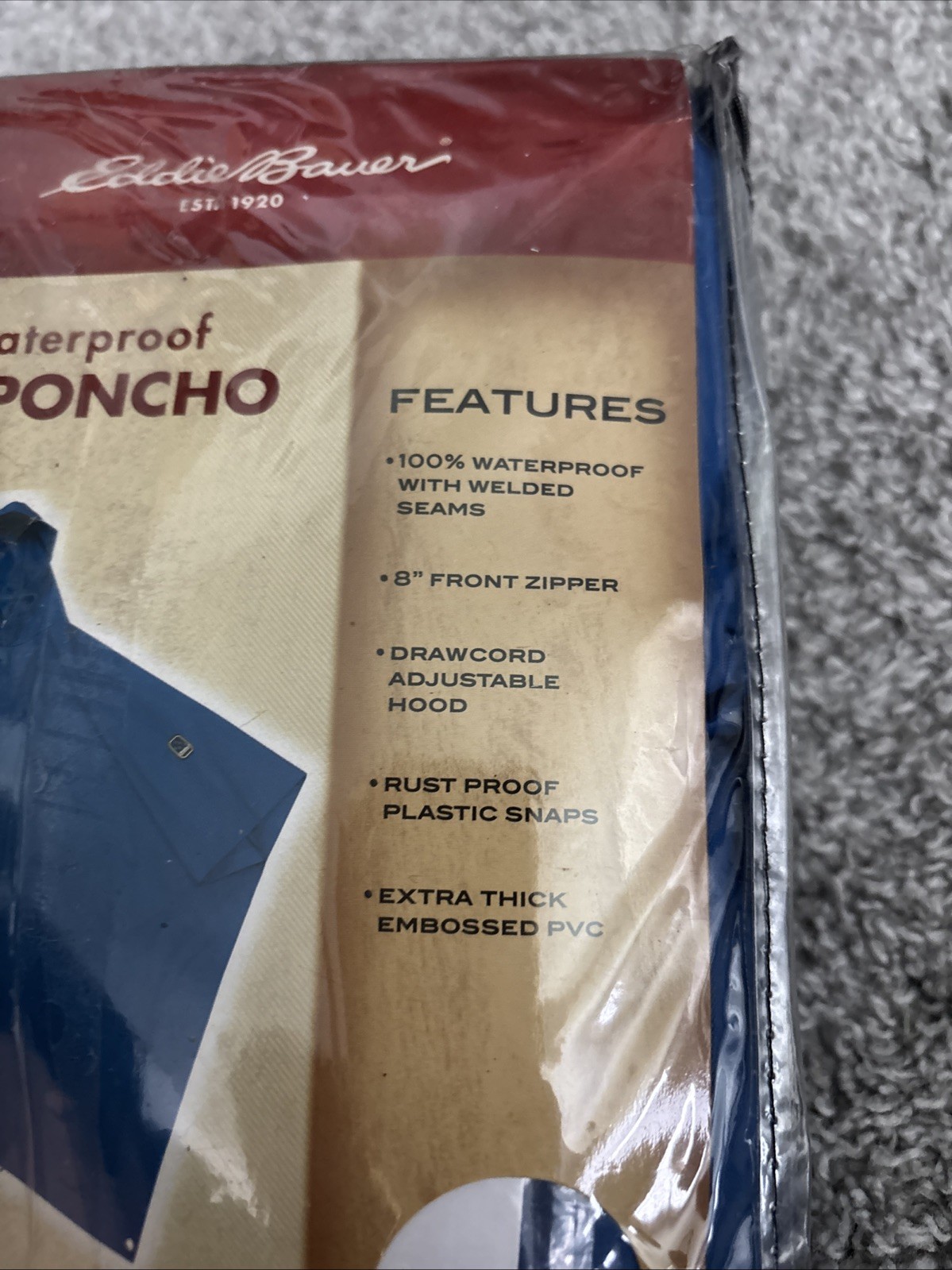 Eddie Bauer Hooded Waterproof Extra Thick PVC Rain Poncho Adult 52″ X 80″ New