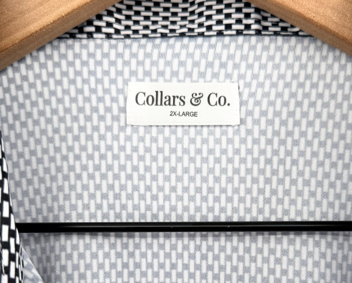 Collars and Co Polo Shirt Mens Large (Tag 2XL) Black White Geometric 46×32