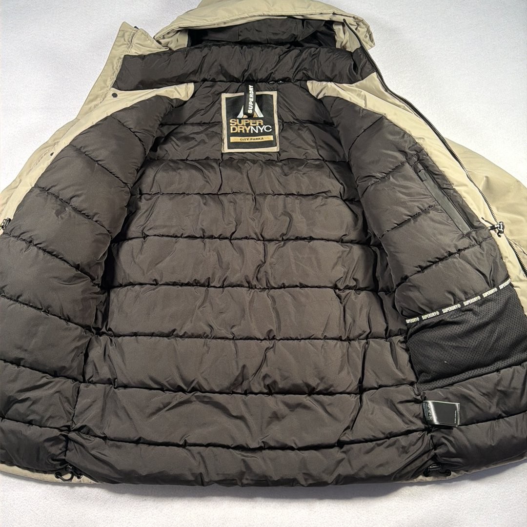 Superdry NYC New York City Parka Coat Men’s S-M Beige Grey Hood Padded M5011754A