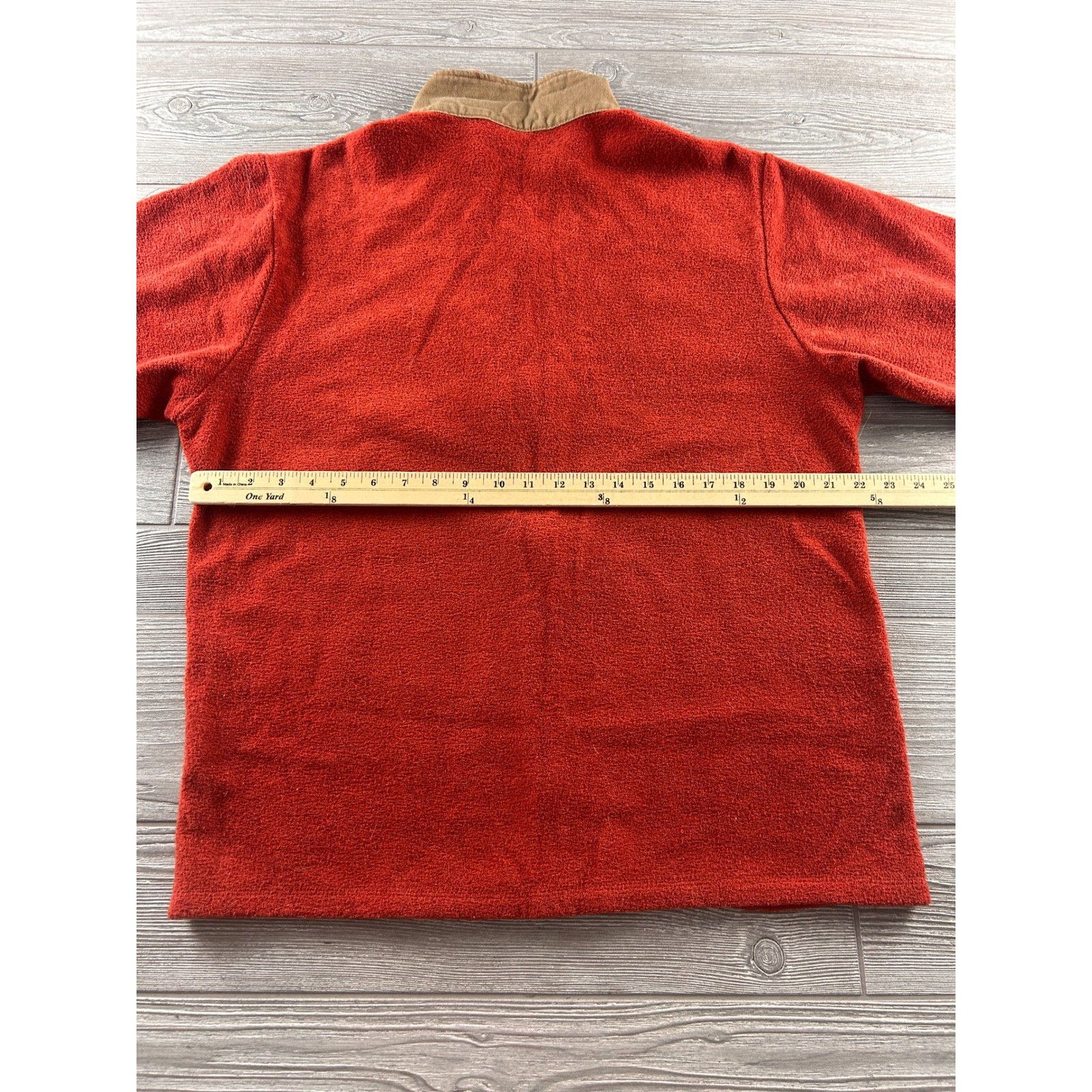 KAVU Mens Full Zip Fleece Jacket Burnt Orange Red Corduroy Trim Elbow Patches L