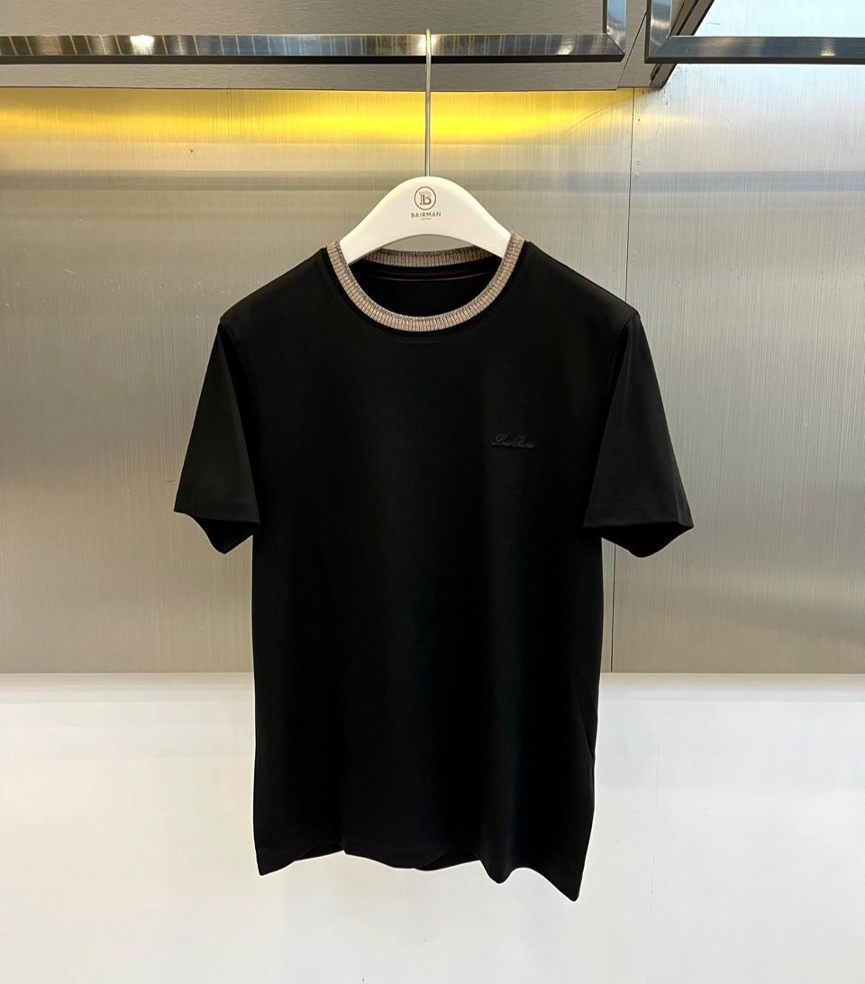 Loro Piana Modal Cotton Silk Blend T-Shirt Black Crew Neck Short Sleeve 48 – 56